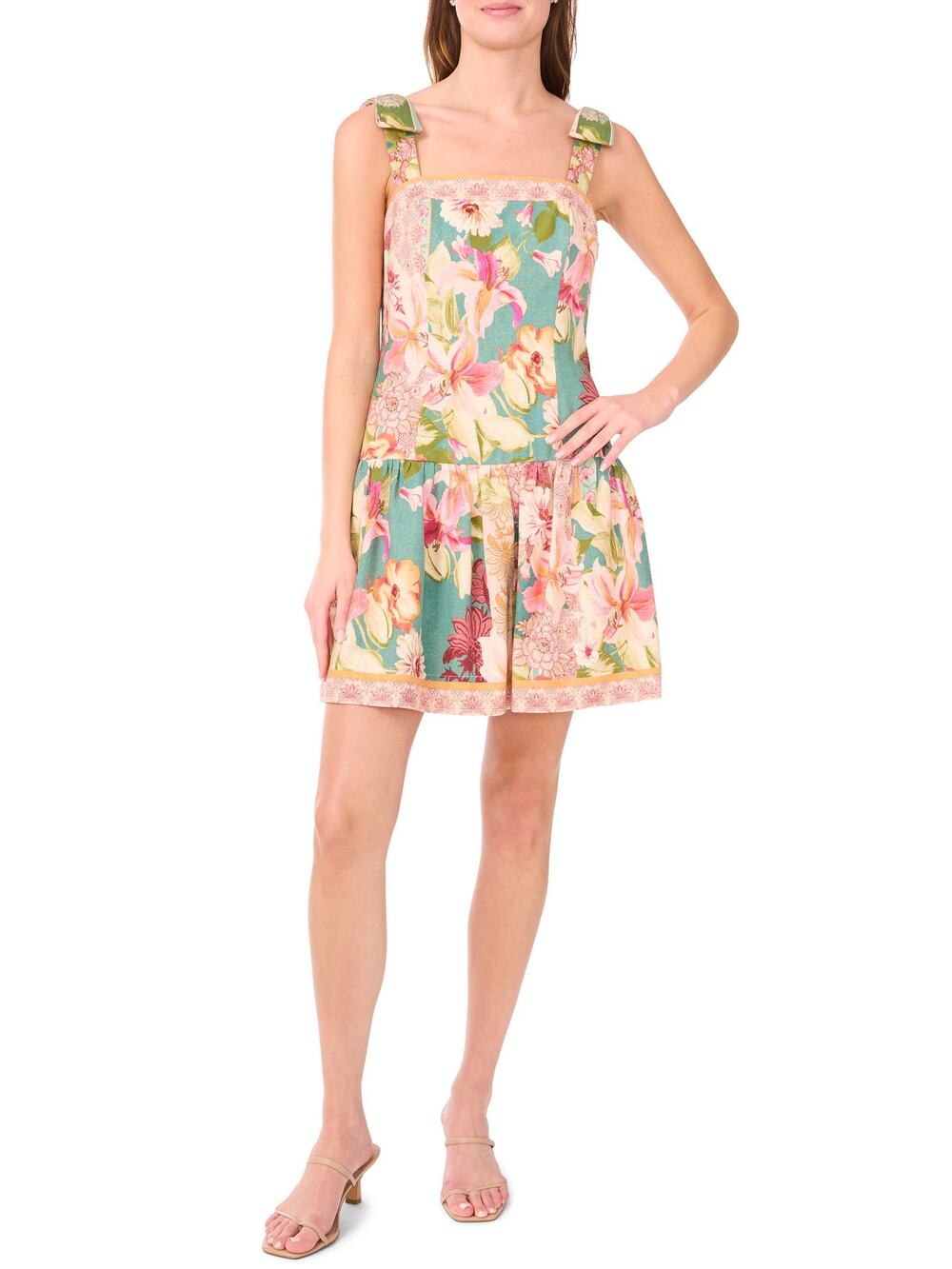 CeCe Women's Multi Floral Tie Strap Minidress Size XL NWT